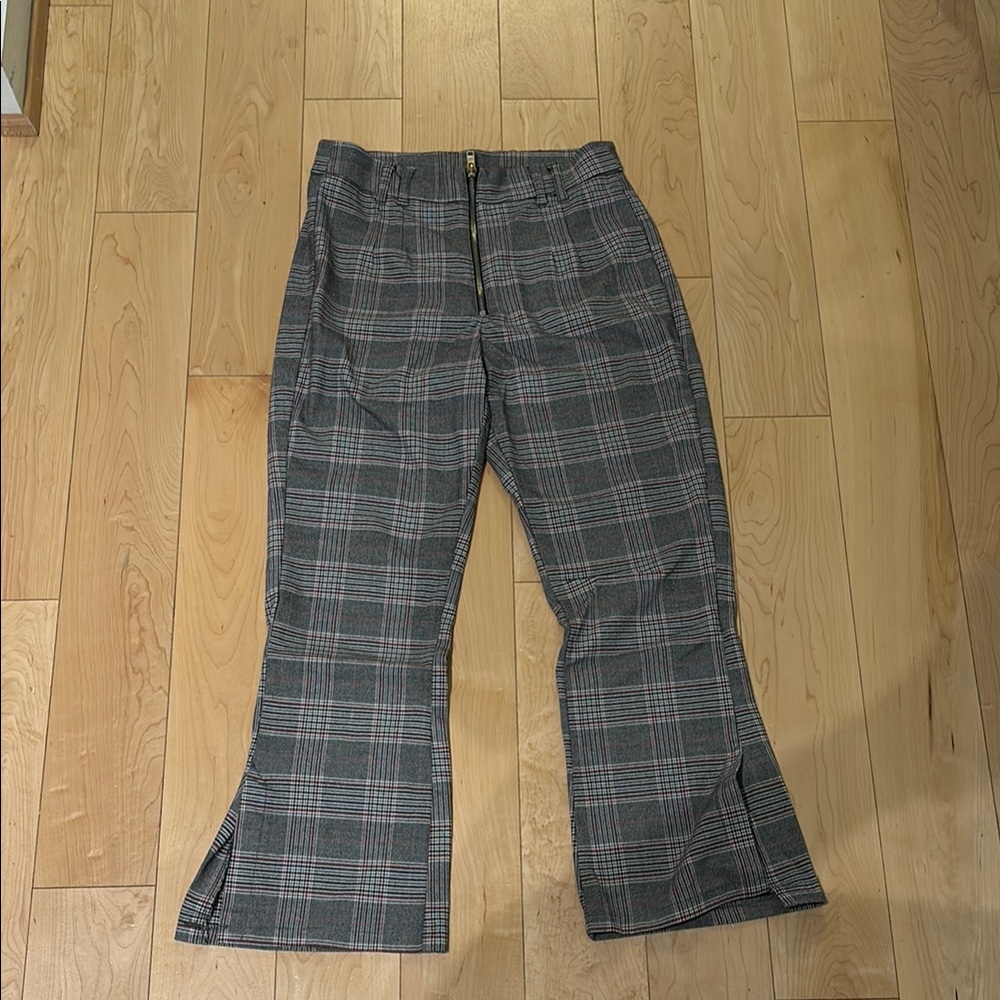 Bershka Gray Plaid Dress Pants with Kick-Flare